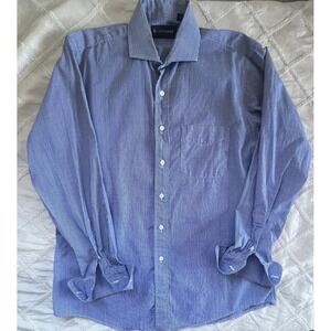 Kenneth Gordon Blue Gingham Button Long Sleeve Dress Shirt Made In USA Sz 16-35
